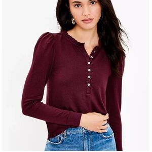 LOFT Puff Sleeve Henley Top Size Large